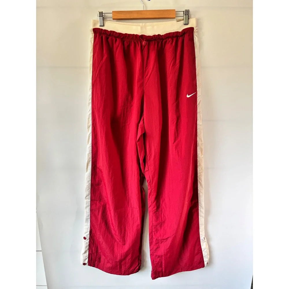 Nike Track Pants Women Medium Red High Rise Loose Fit Side Stripe Sportswear Y2K